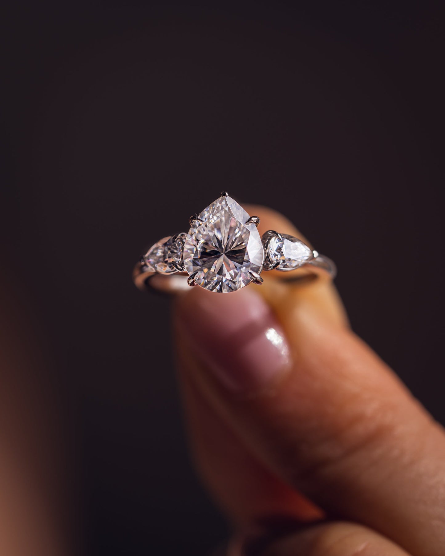 3.09 CT Pear Cut Three Stone Lab Grown Diamond Engagement Ring