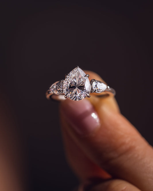 3.09 CT Pear Cut Three Stone Lab Grown Diamond Engagement Ring