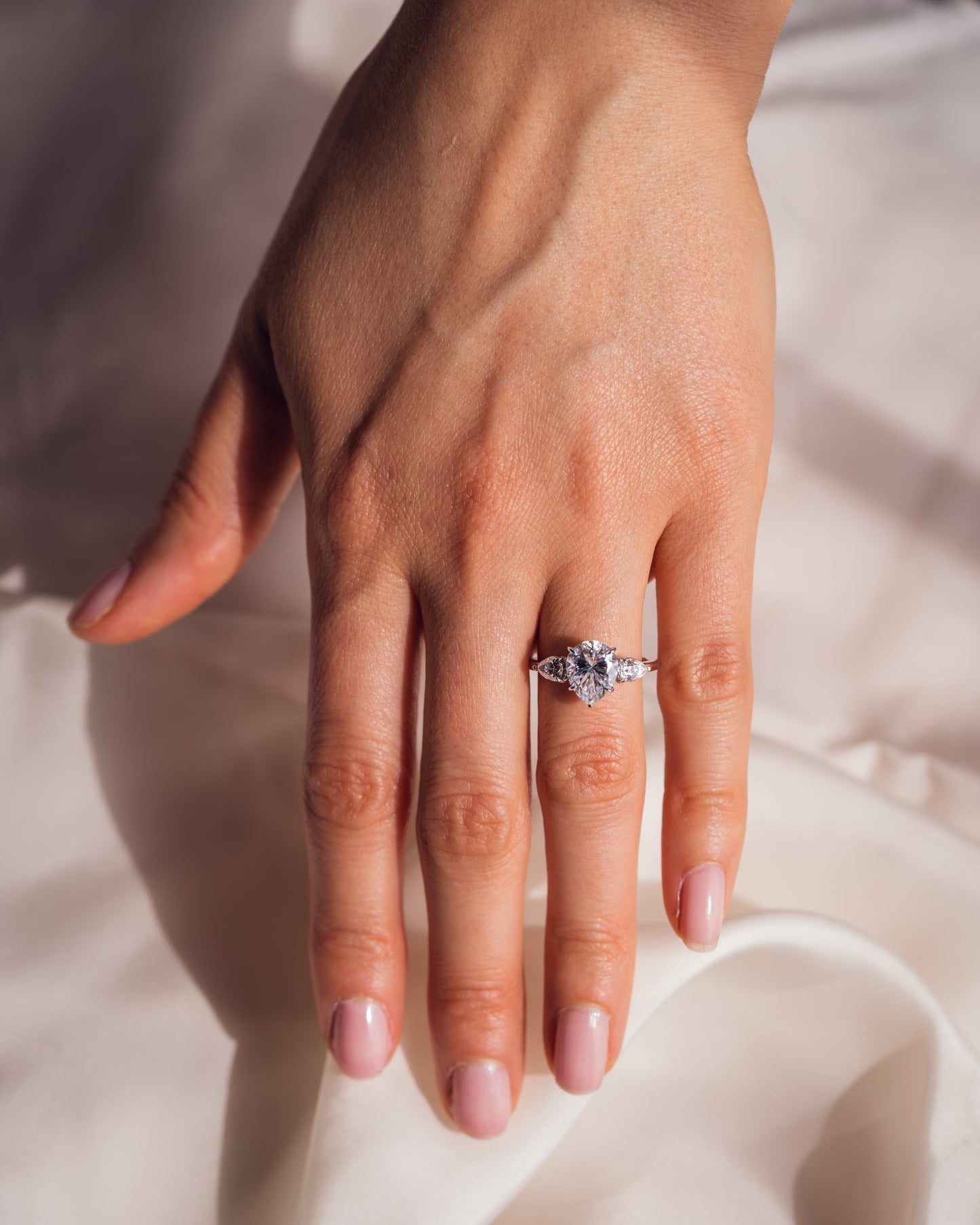 3.09 CT Pear Cut Three Stone Lab Grown Diamond Engagement Ring