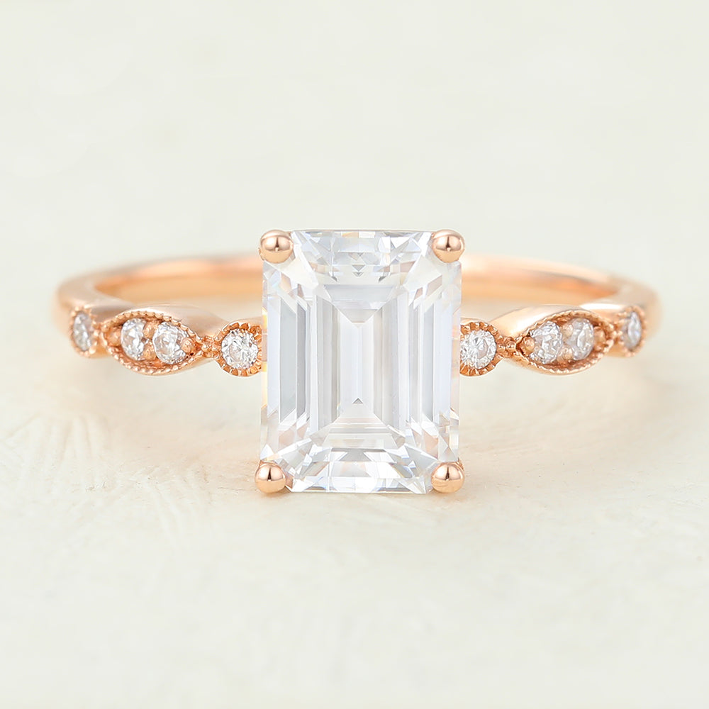 Emerald Vintage Pave Lab-Grown Diamond Engagement Ring