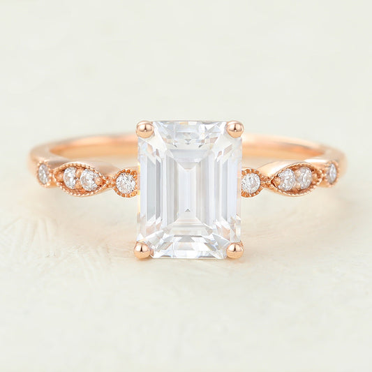 Emerald Vintage Pave Lab-Grown Diamond Engagement Ring