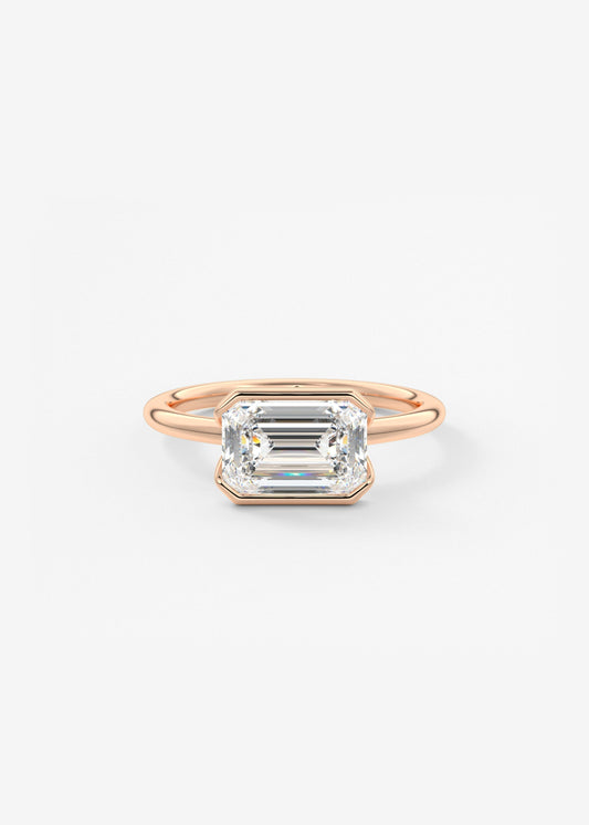 Emerald Half Bezel Lab Grown Diamond Engagement Ring