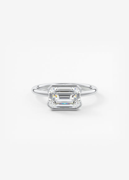 Emerald Half Bezel Lab Grown Diamond Engagement Ring