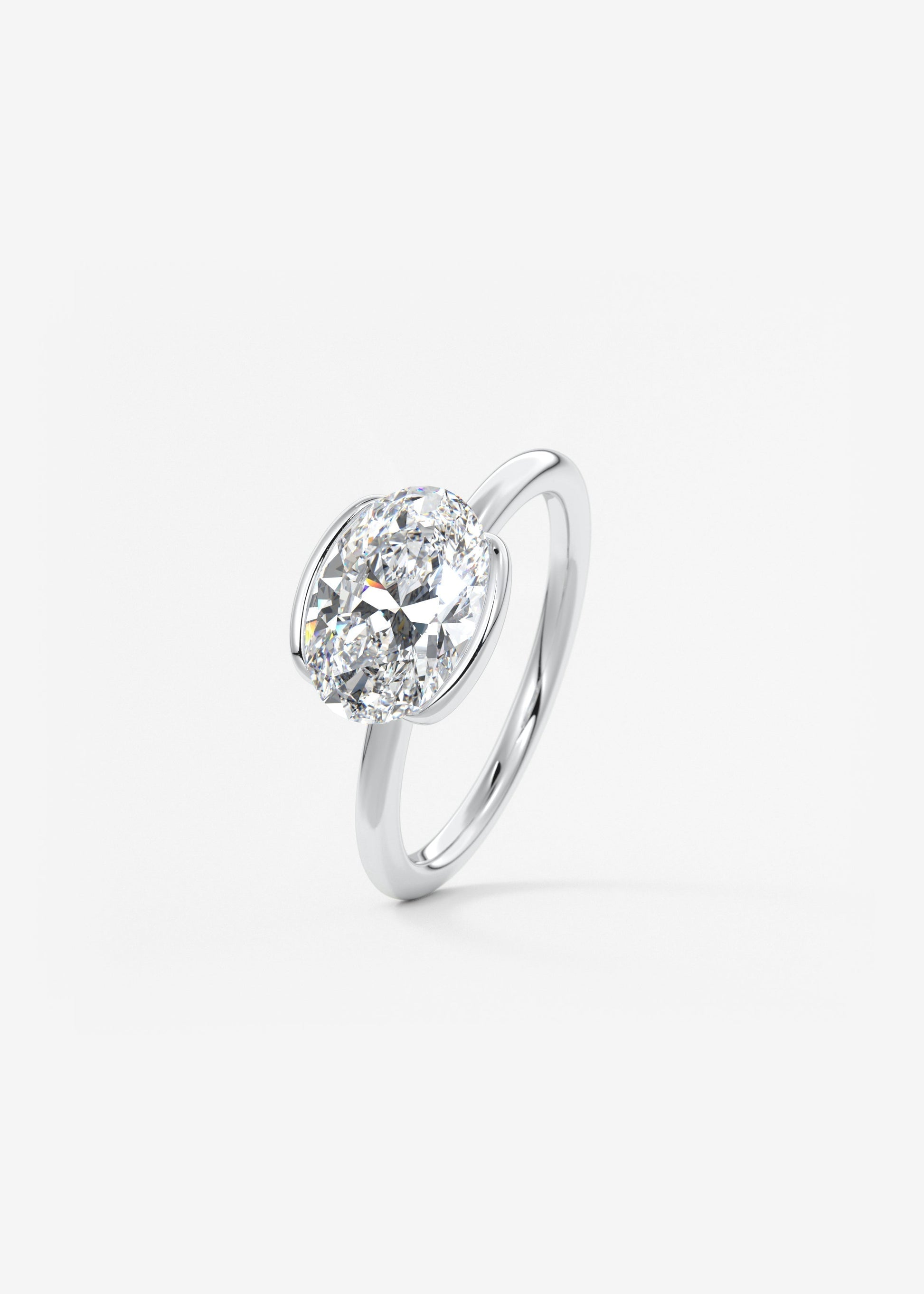 Oval Half Bezel Lab Grown Diamond Engagement Ring