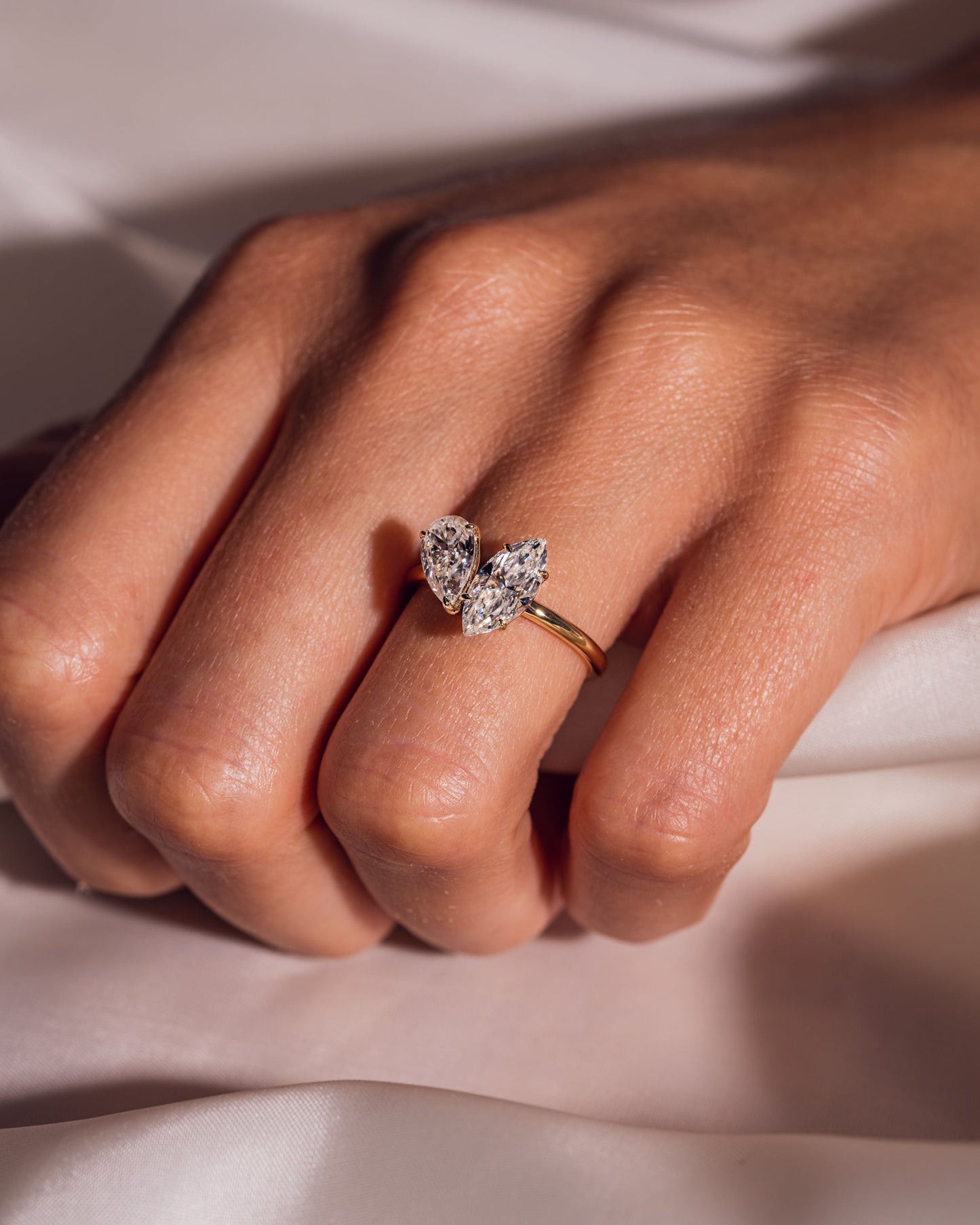 2.50 CT Marquise & Pear Cut Two Stone Lab Grown Diamond Engagement Ring