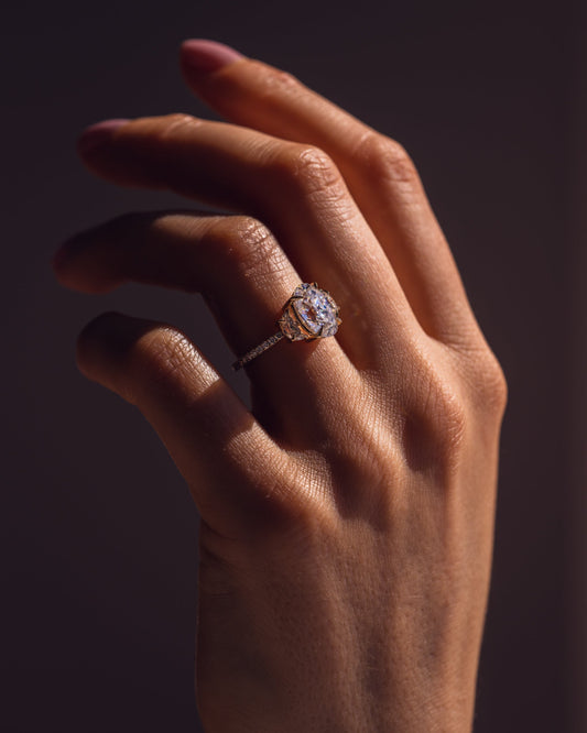 2.3 CT Oval Three Stone Pave Lab Grown Diamond Engagement Ring