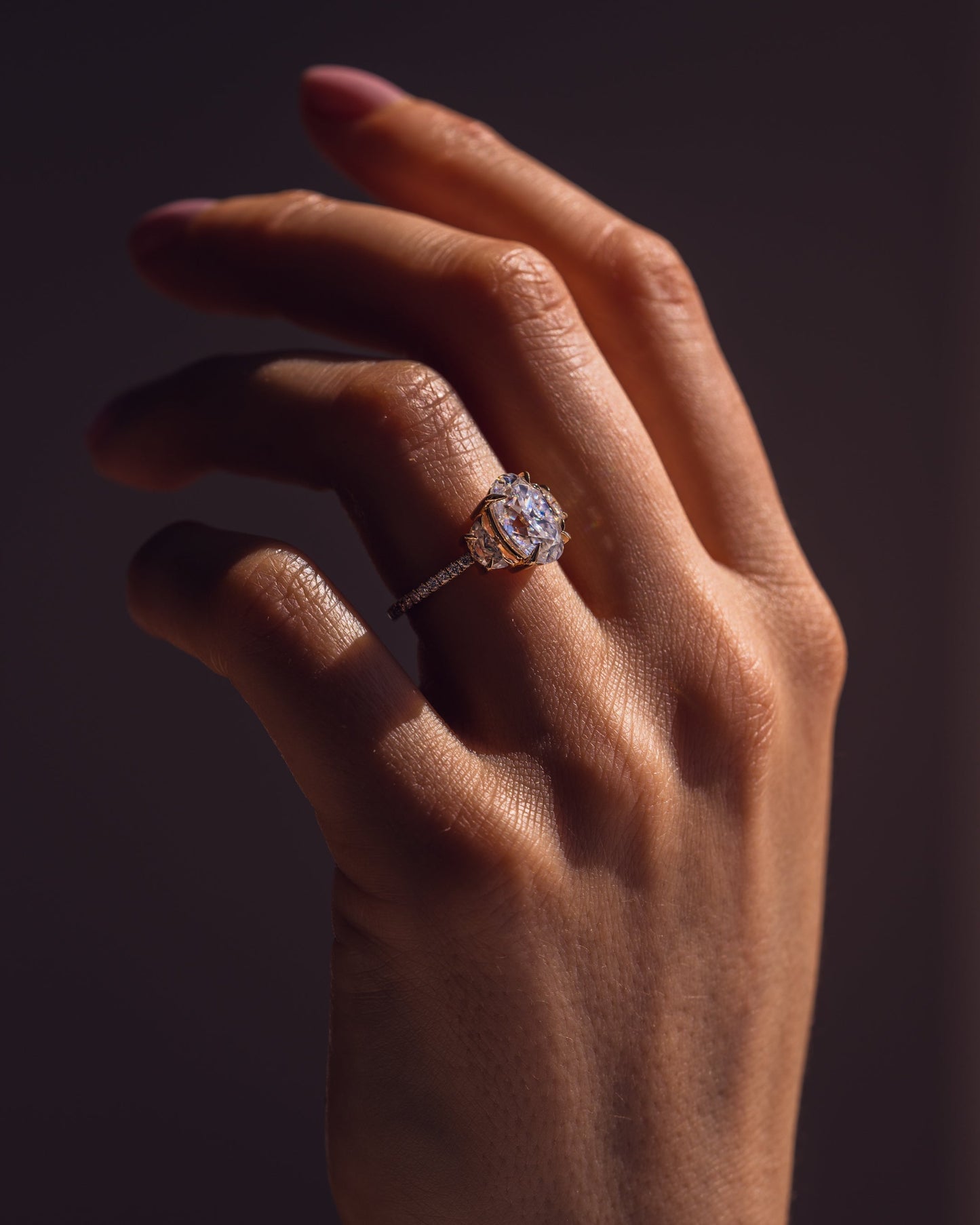 2.3 CT Oval Three Stone Pave Lab Grown Diamond Engagement Ring