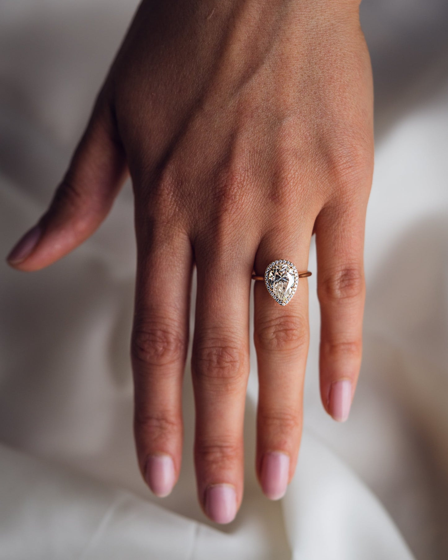 3.09 CT Pear Cut Halo Lab Grown Diamond Engagement Ring