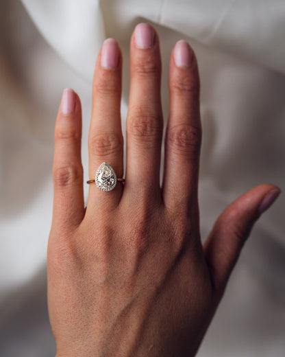 3.09 CT Pear Cut Halo Lab Grown Diamond Engagement Ring