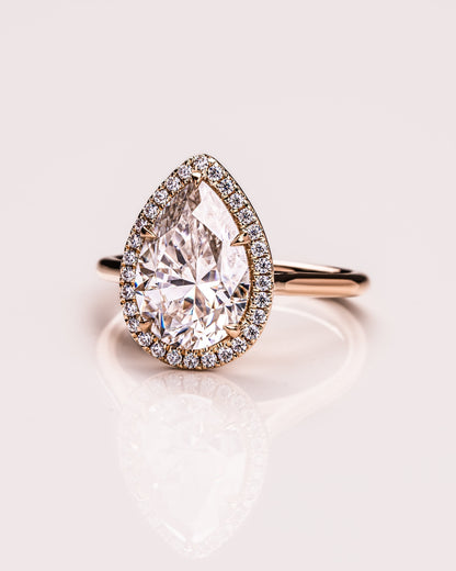 3.09 CT Pear Cut Halo Lab Grown Diamond Engagement Ring
