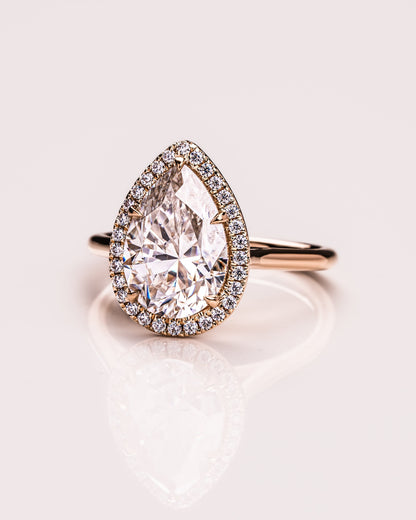 3.09 CT Pear Cut Halo Lab Grown Diamond Engagement Ring