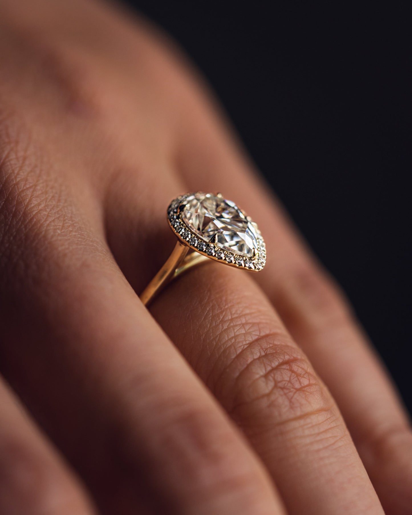 3.09 CT Pear Cut Halo Lab Grown Diamond Engagement Ring