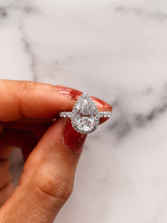 1.93 CT Pear Cut Halo Lab Grown Diamond Engagement Ring With Pave Setting
