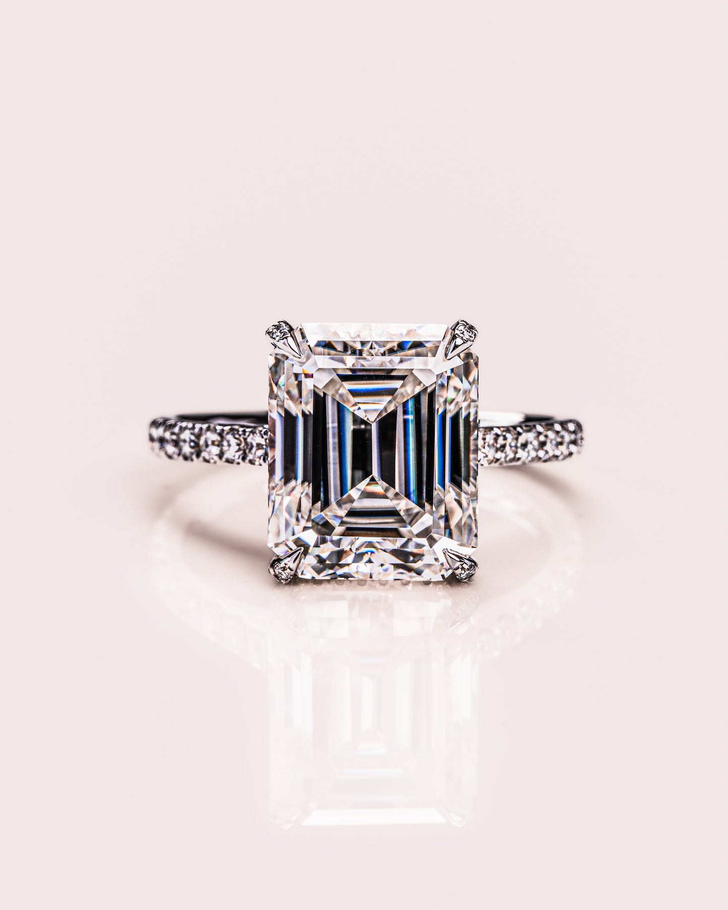 3.42 CT Emerald Cut Lab Grown Diamond Engagement Ring With Hidden Halo Setting