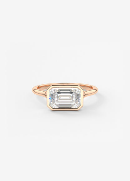 Emerald Bezel Split Shank Lab Grown Diamond Engagement Ring