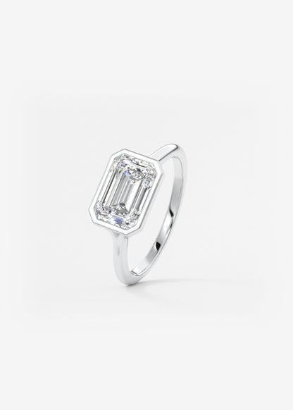 Emerald Bezel Split Shank Lab Grown Diamond Engagement Ring