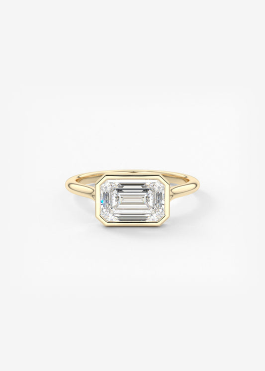 Emerald Bezel Split Shank Lab Grown Diamond Engagement Ring