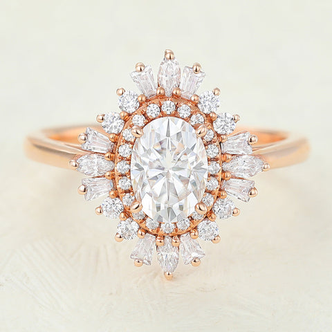 0.84 Oval Shaped Moissanite Ballerina Style Engagement Ring 1