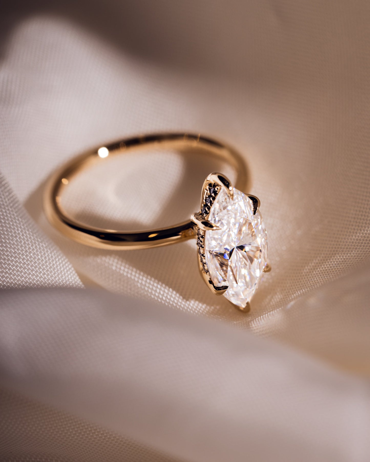 1.56 CT Marquise Cut Lab Grown Diamond Engagement Ring With Hidden Halo Setting