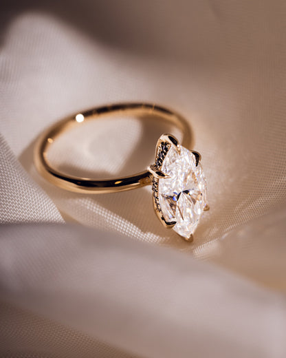 1.56 CT Marquise Cut Lab Grown Diamond Engagement Ring With Hidden Halo Setting