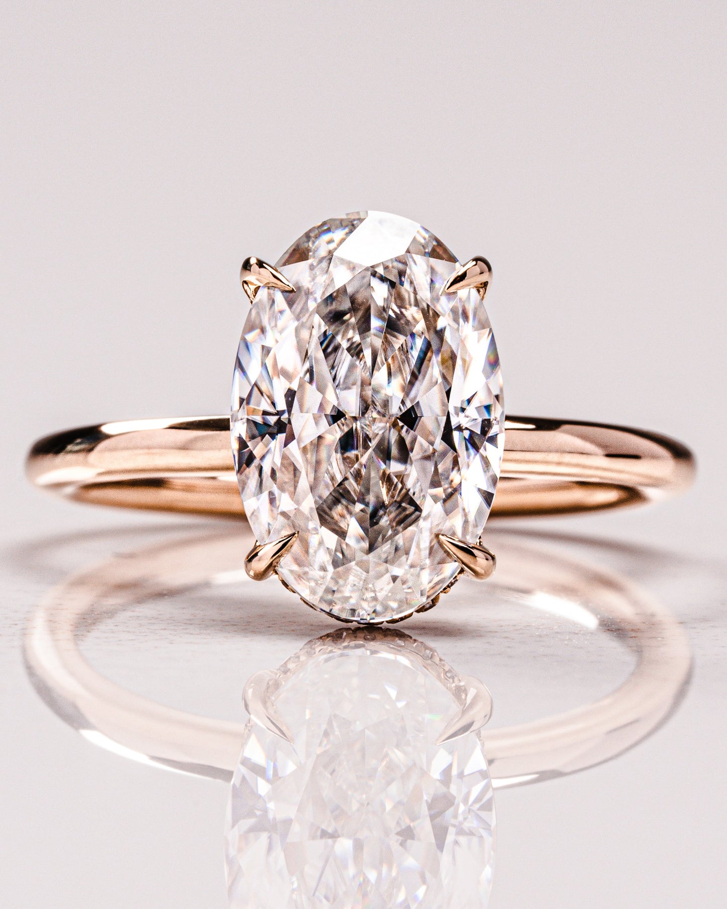 4.0 CT Oval Cut Solitaire Lab Grown Diamond Engagement Ring With Hidden Halo Setting