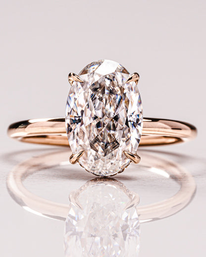 4.0 CT Oval Cut Solitaire Lab Grown Diamond Engagement Ring With Hidden Halo Setting