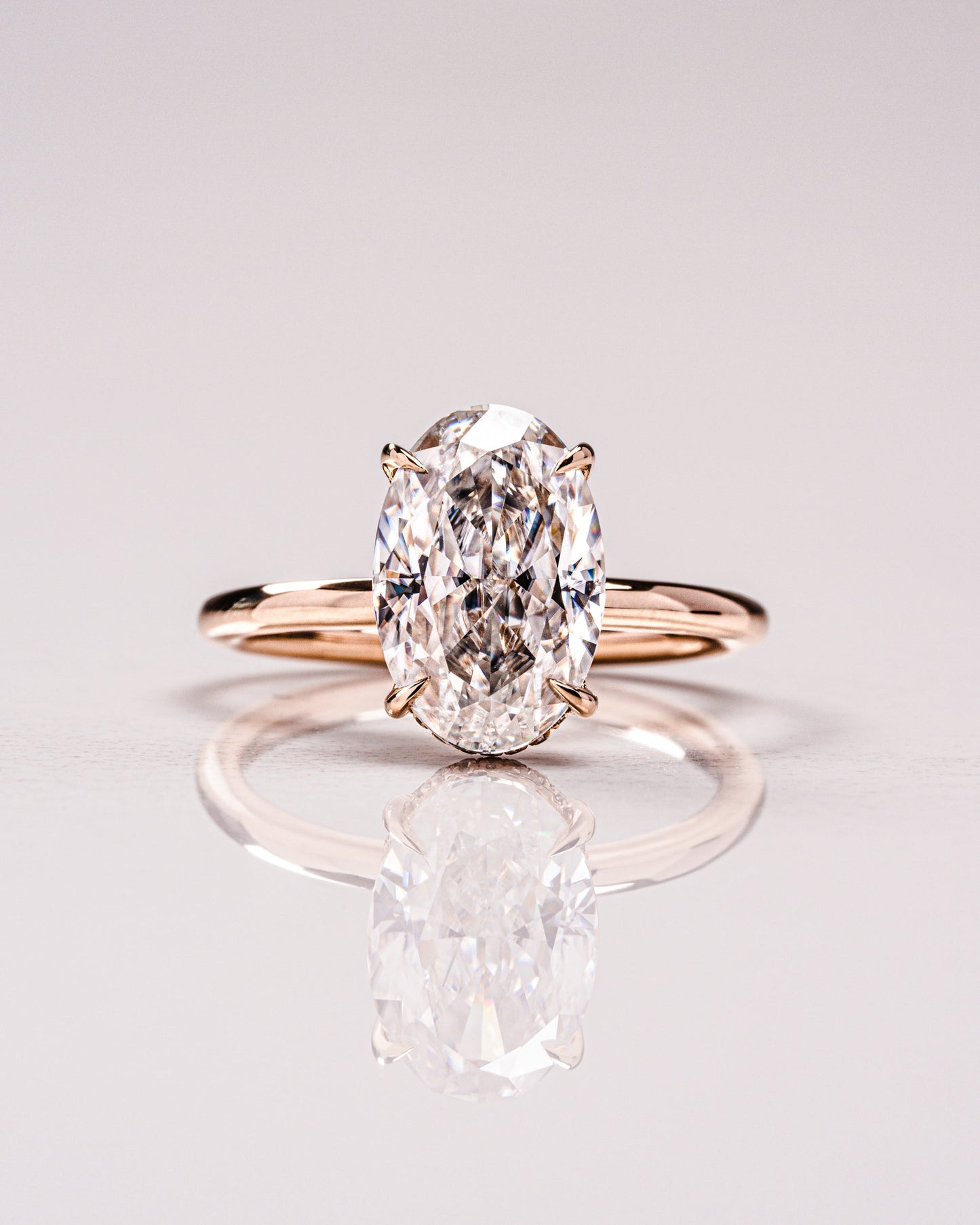 4.0 CT Oval Cut Solitaire Lab Grown Diamond Engagement Ring With Hidden Halo Setting