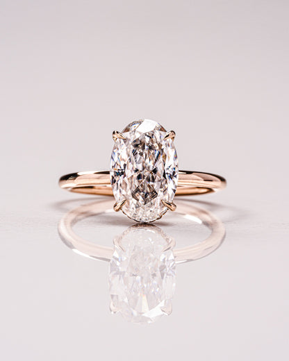 4.0 CT Oval Cut Solitaire Lab Grown Diamond Engagement Ring With Hidden Halo Setting