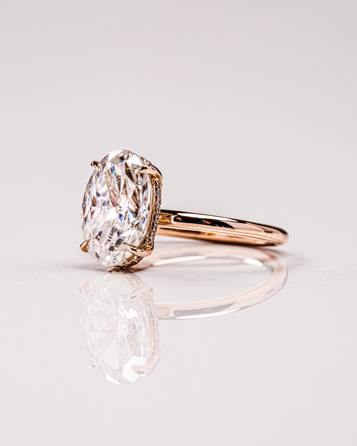 4.0 CT Oval Cut Solitaire Lab Grown Diamond Engagement Ring With Hidden Halo Setting