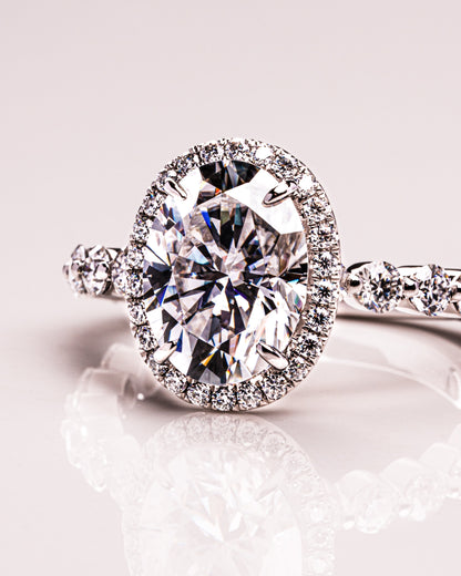 4.22 CT Oval Halo Pave Lab Grown Diamond Engagement Ring