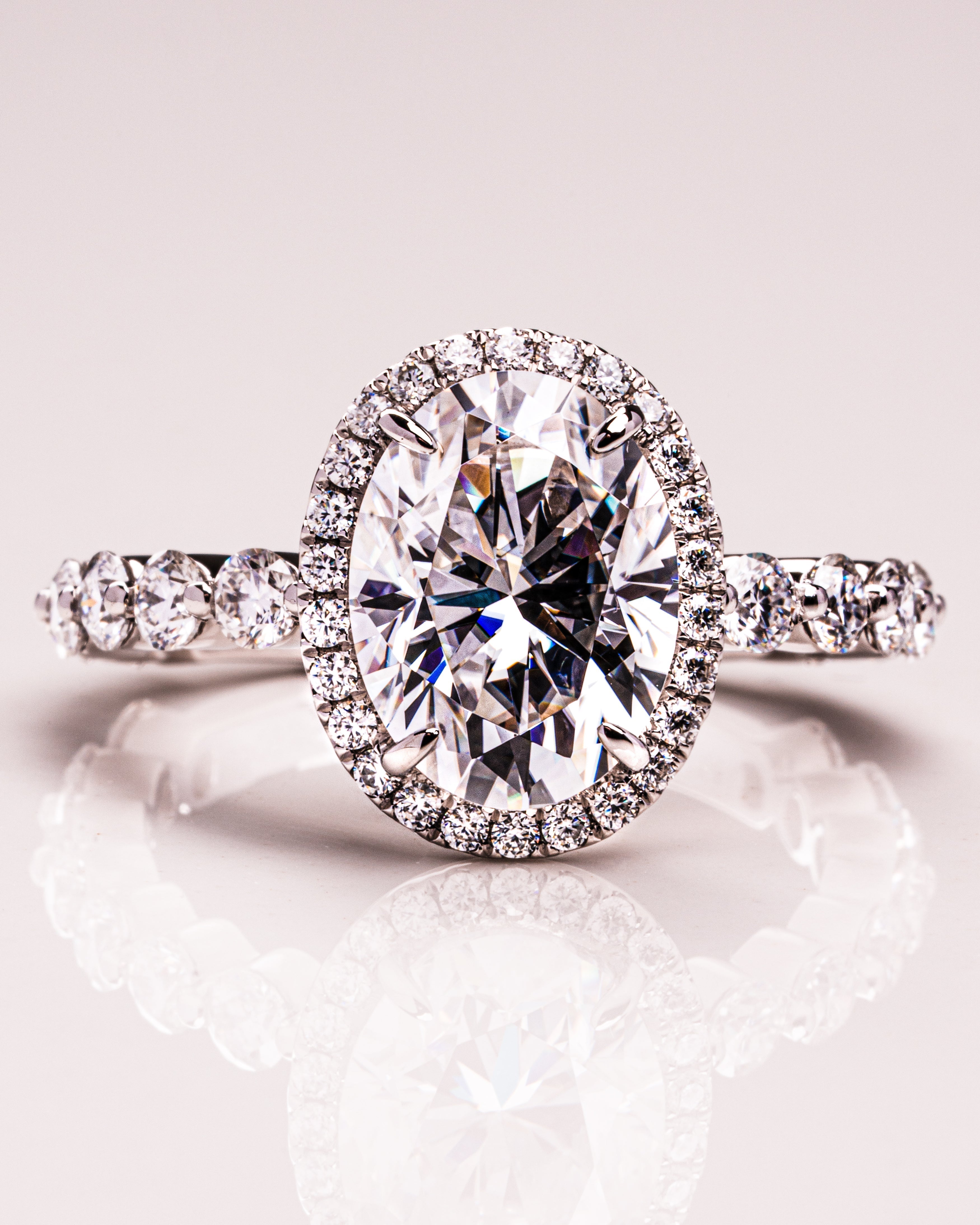 4.22 CT Oval Halo Pave Moissanite Engagement Ring 8