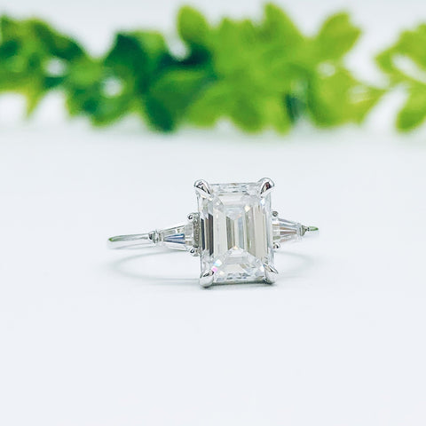 1.9 CT Emerald Cut Three Stone Moissanite Engagement Ring 5