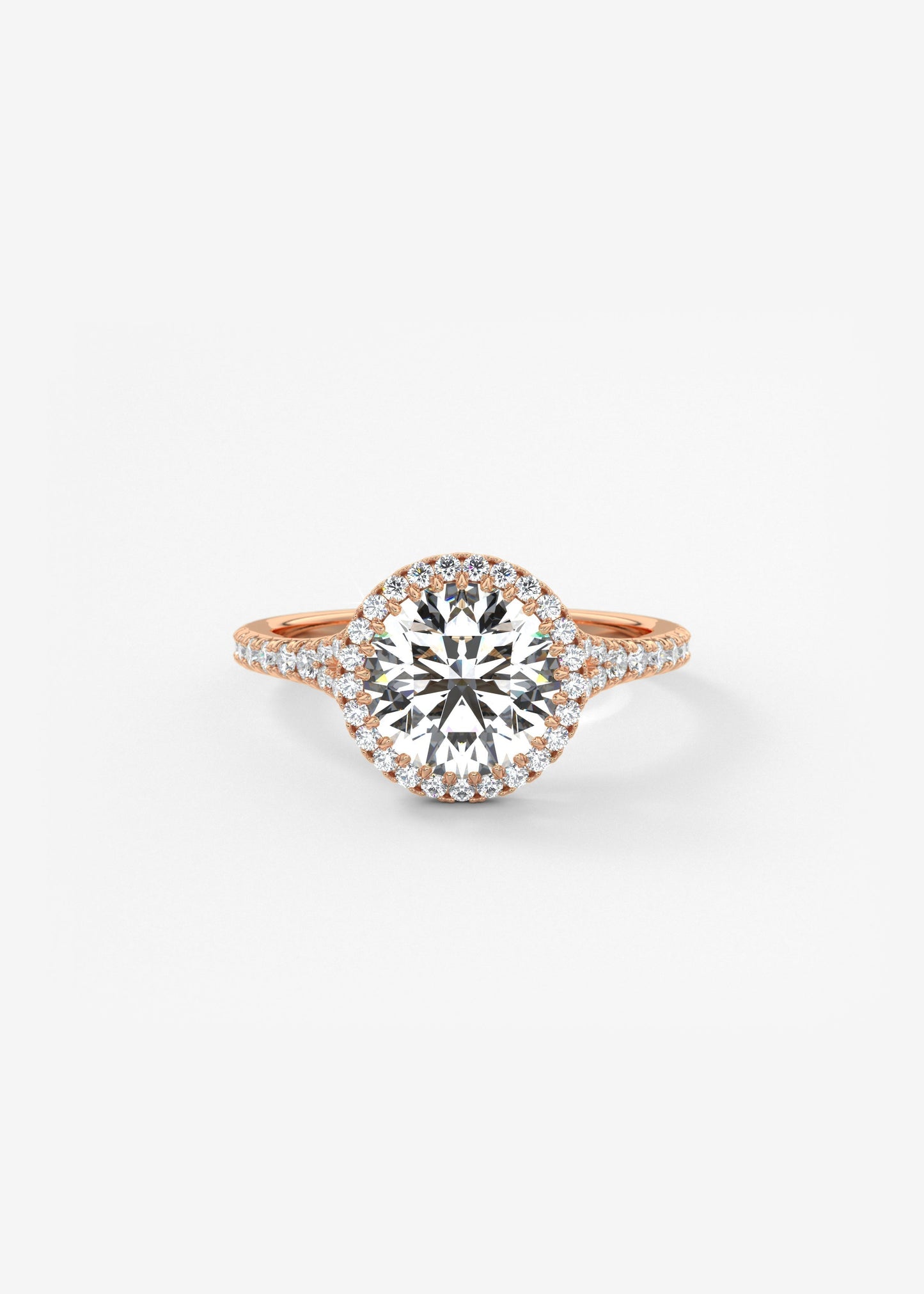 Round Halo & Pave , Split Shank Lab Grown Diamond Engagement Ring