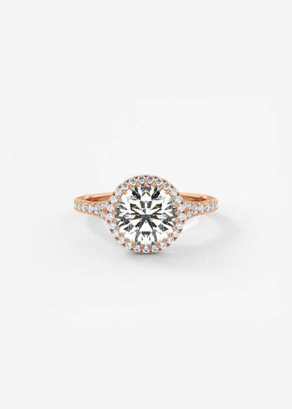 Round Halo & Pave , Split Shank Lab Grown Diamond Engagement Ring