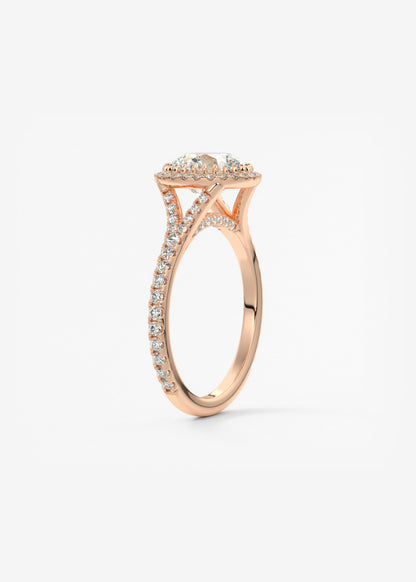 Round Halo & Pave , Split Shank Lab Grown Diamond Engagement Ring