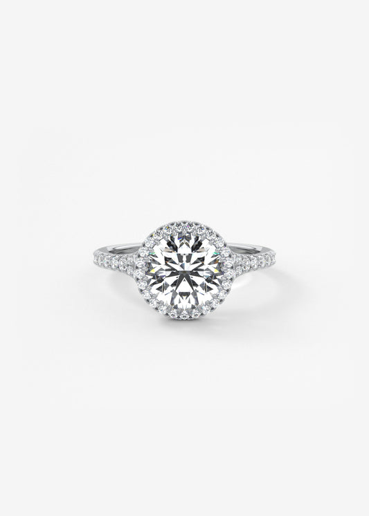 Round Halo & Pave , Split Shank Lab Grown Diamond Engagement Ring