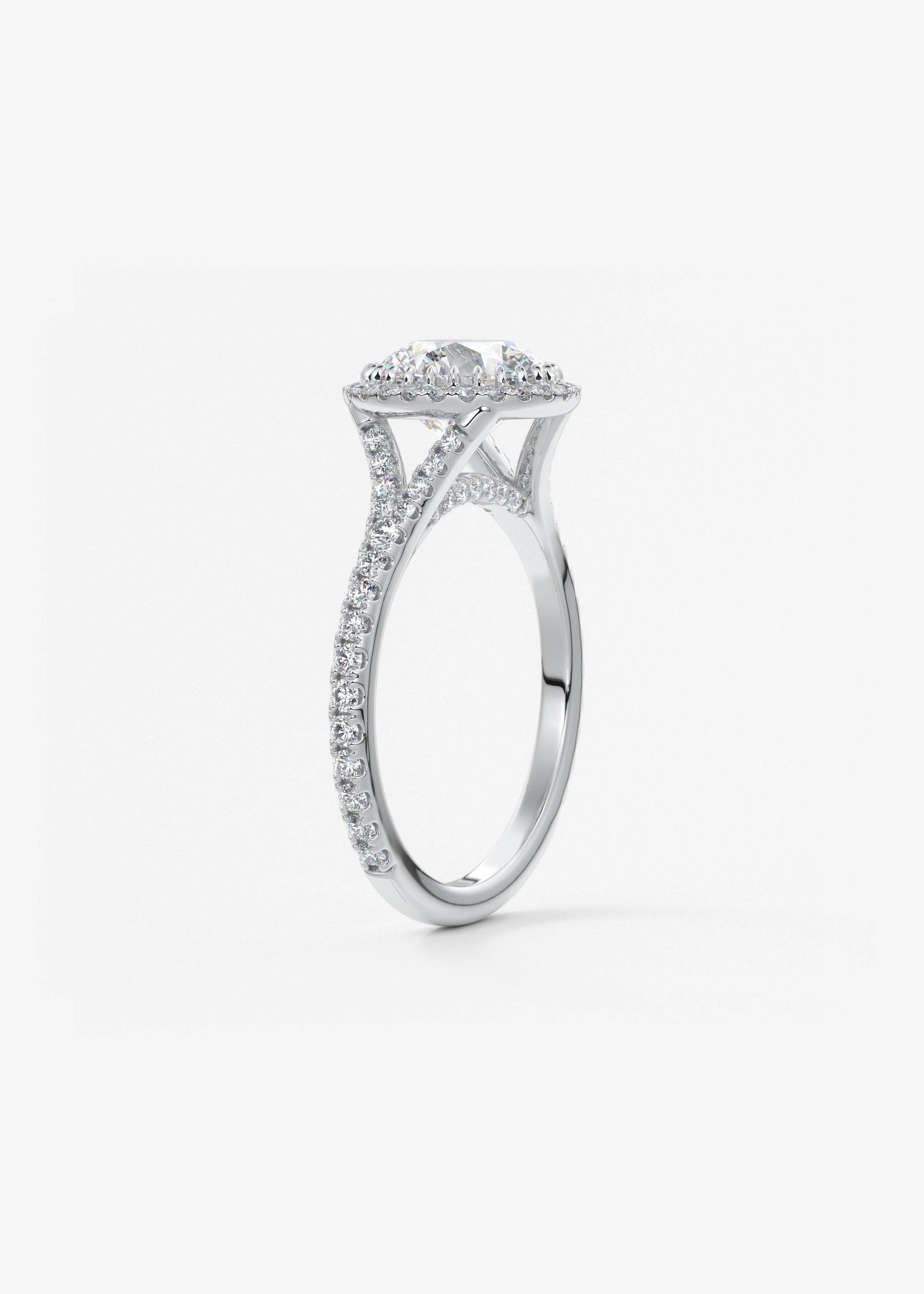 Round Halo & Pave , Split Shank Lab Grown Diamond Engagement Ring