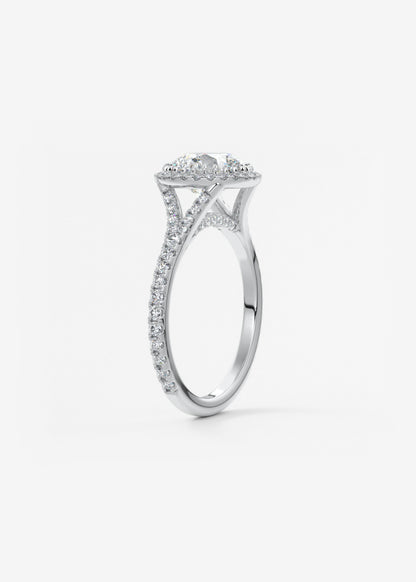 Round Halo & Pave , Split Shank Lab Grown Diamond Engagement Ring