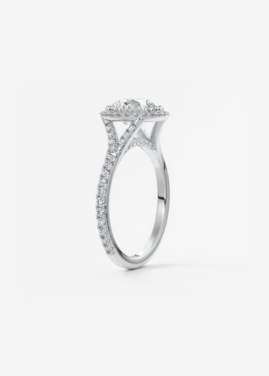 Round Halo & Pave , Split Shank Lab Grown Diamond Engagement Ring