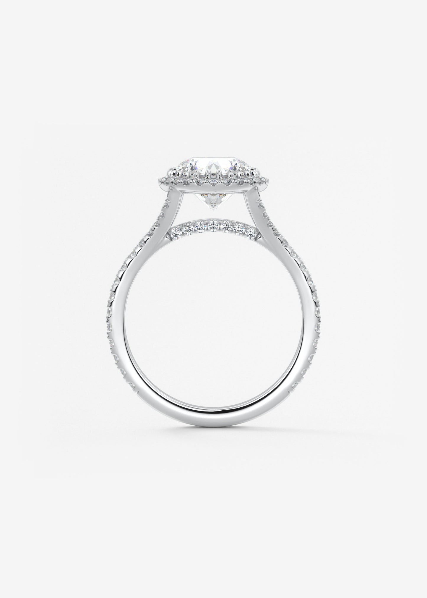 Round Halo & Pave , Split Shank Lab Grown Diamond Engagement Ring