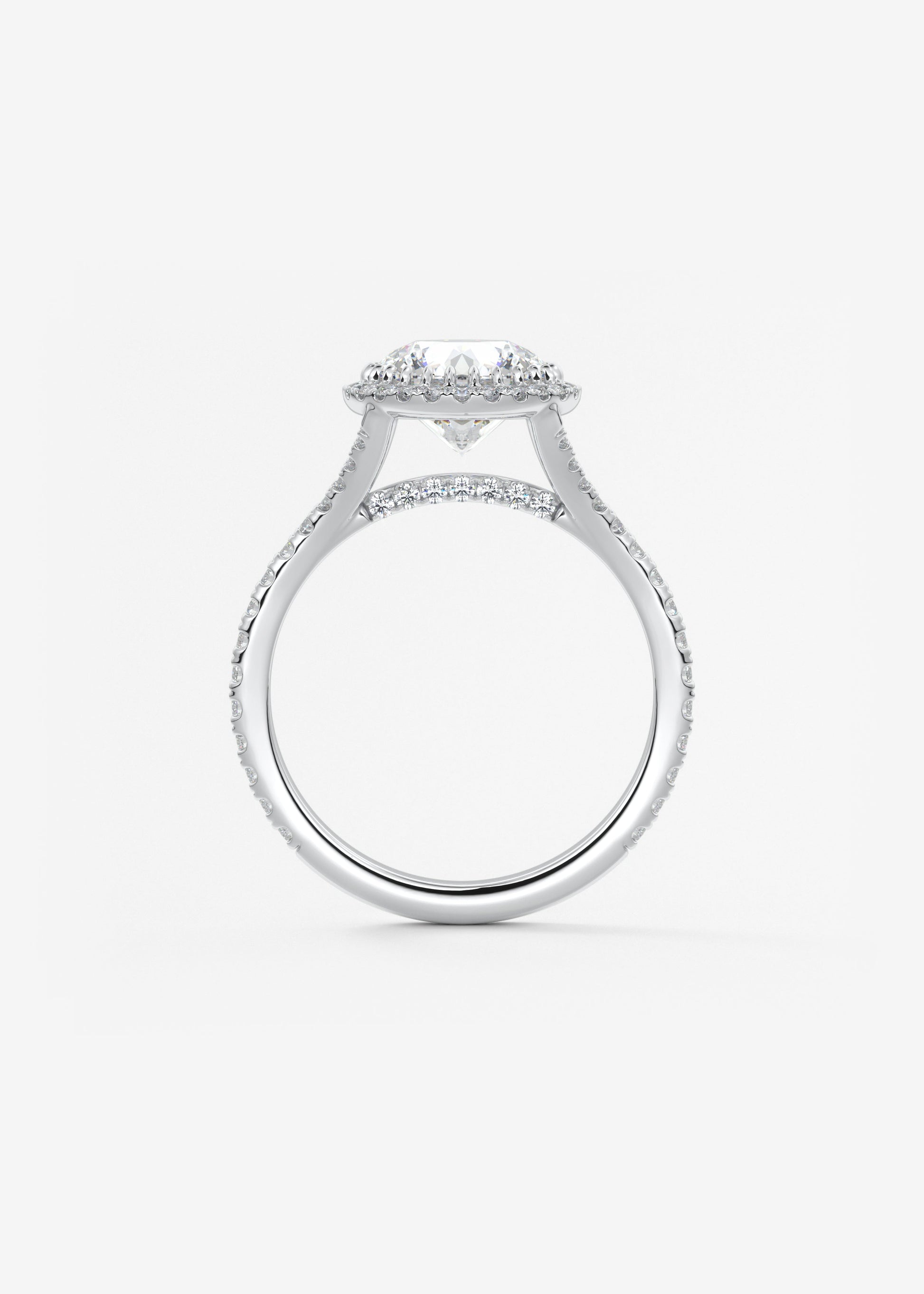 Round Halo & Pave , Split Shank Lab Grown Diamond Engagement Ring