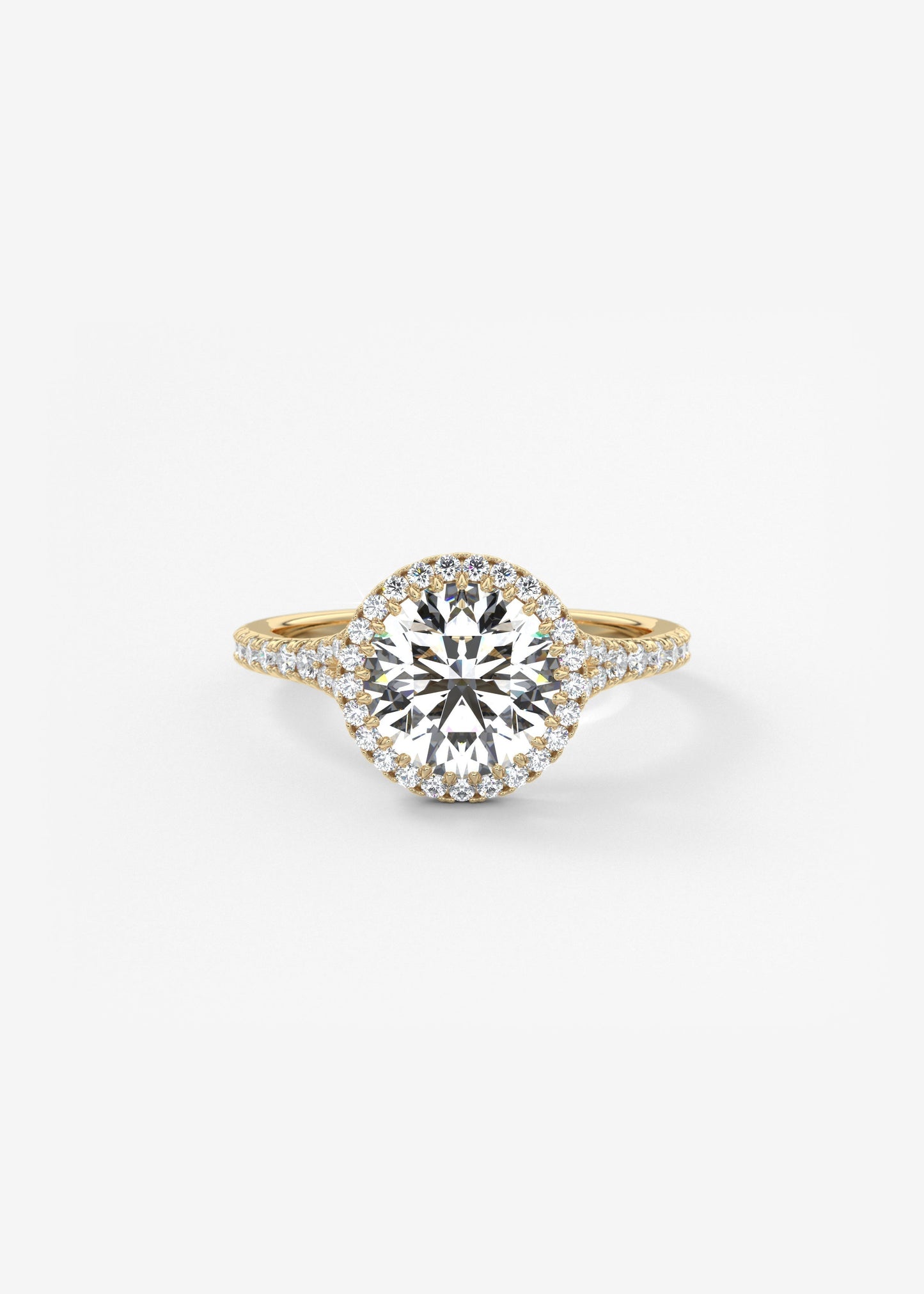 Round Halo & Pave , Split Shank Lab Grown Diamond Engagement Ring