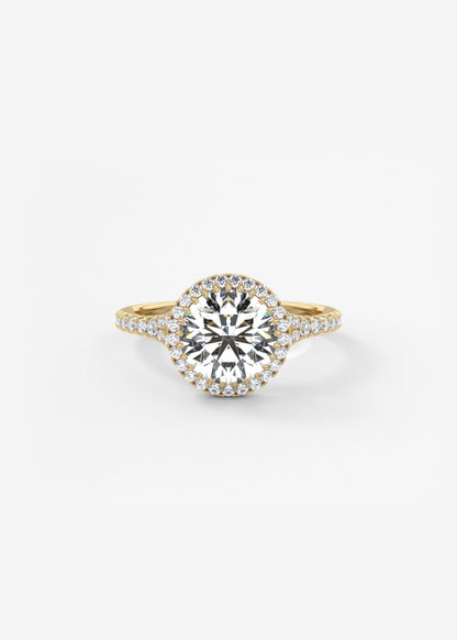 Round Halo & Pave , Split Shank Lab Grown Diamond Engagement Ring