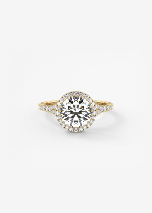 Round Halo & Pave , Split Shank Lab Grown Diamond Engagement Ring