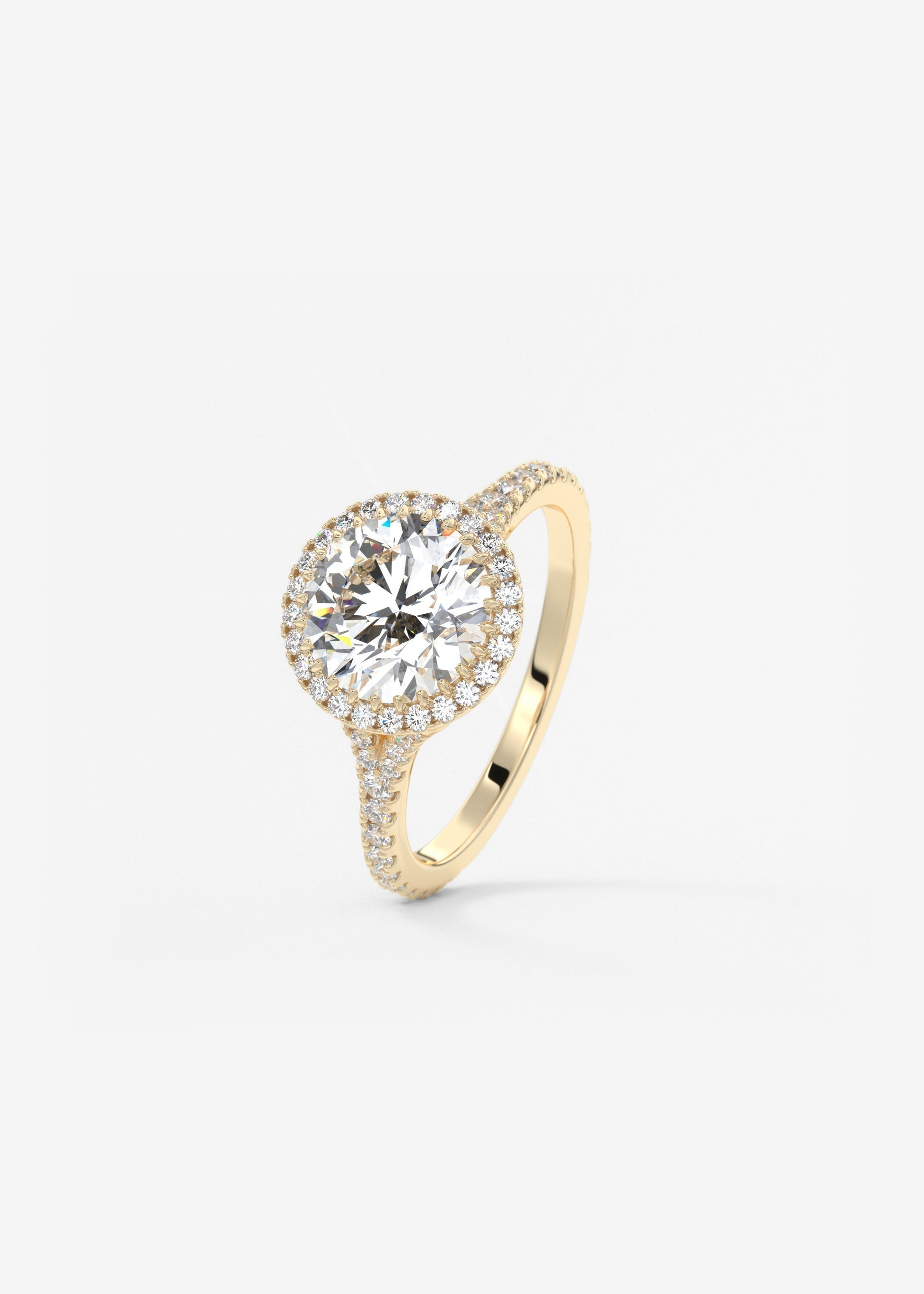Round Halo & Pave , Split Shank Lab Grown Diamond Engagement Ring