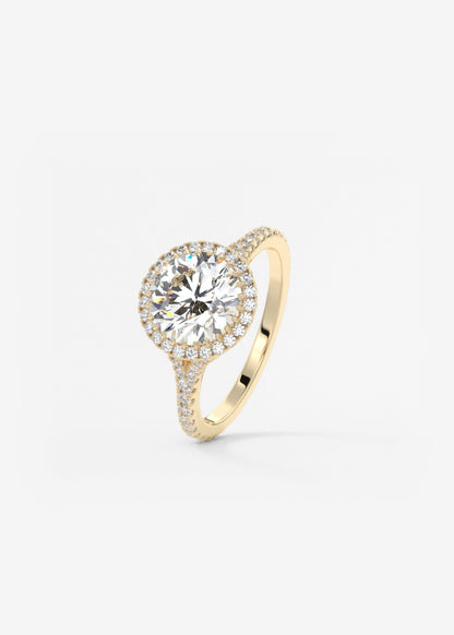 Round Halo & Pave , Split Shank Lab Grown Diamond Engagement Ring