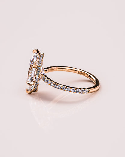 1.98 CT Marquise Solitaire Lab Grown Diamond Engagement Ring With Hidden Halo/Pave Setting