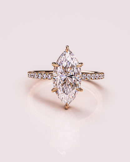 3.09 CT Marquise Cut Lab Grown Diamond Engagement Ring With Hidden Halo Setting