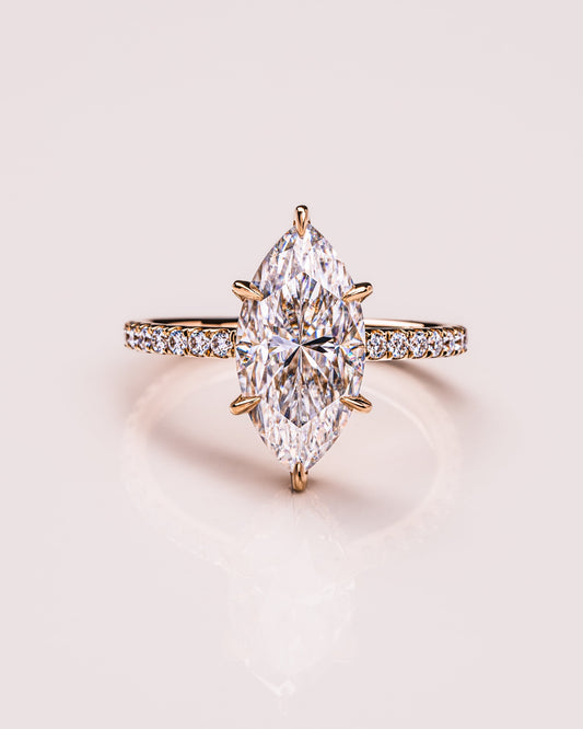 3.09 CT Marquise Cut Lab Grown Diamond Engagement Ring With Hidden Halo Setting