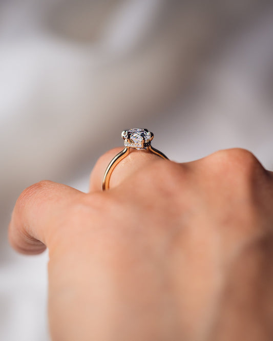 0.90 CT Marquise Cut Lab Grown Diamond Engagement Ring With Hidden Halo Setting